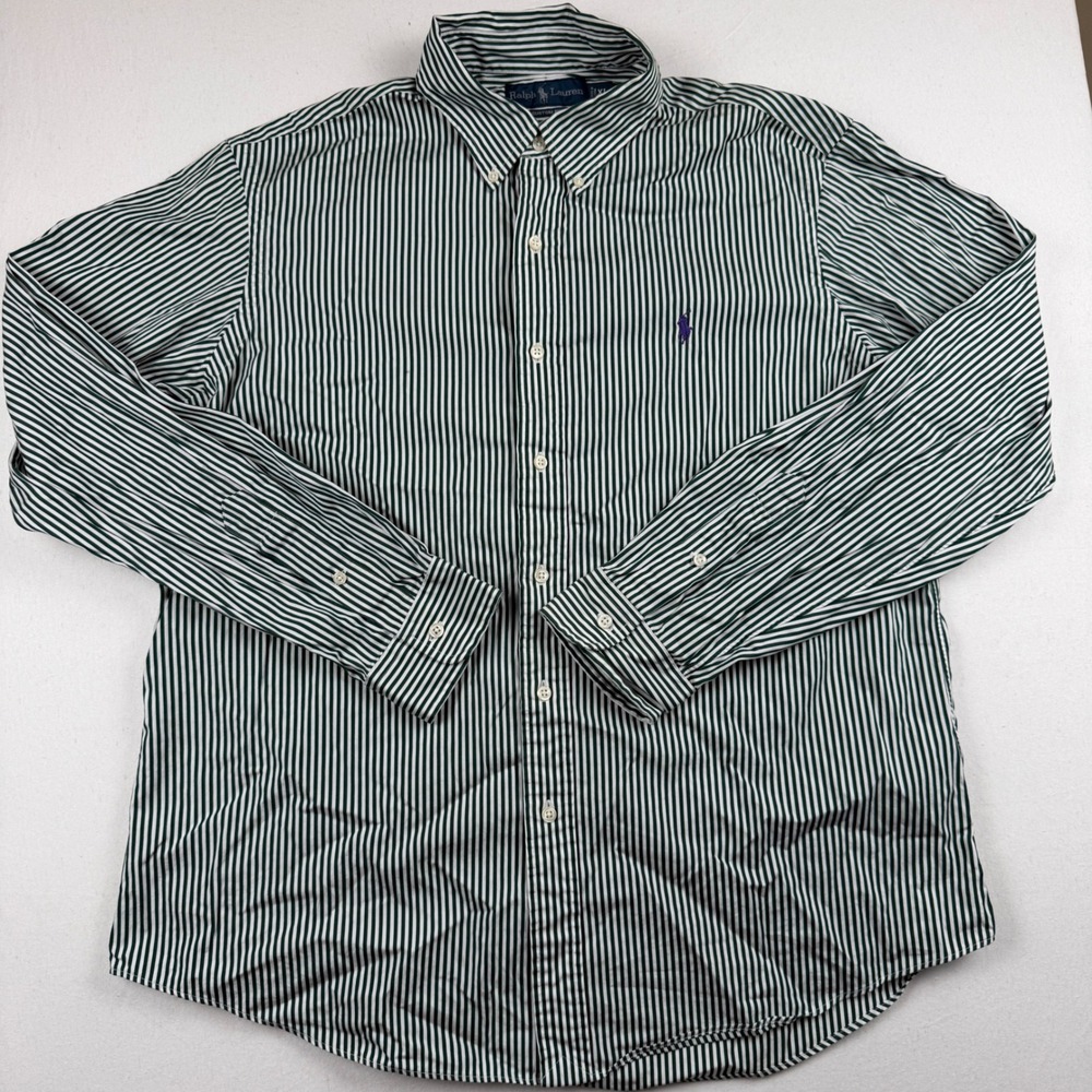 Polo Ralph Lauren Mens Custom Fit Striped Button Down Shirt Green White XL